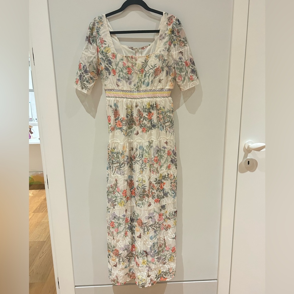 Alice and Olivia Floral Print Off White Midi Dress Size 12
